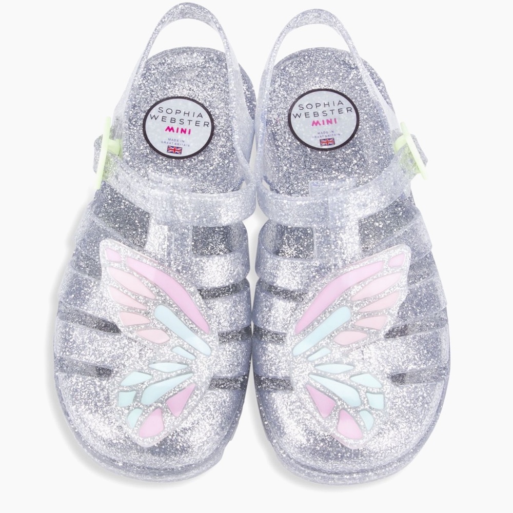 Sophia Webster Mini Silver Glitter Butterfly Jelly Sandals Toddler Size EU 25/US